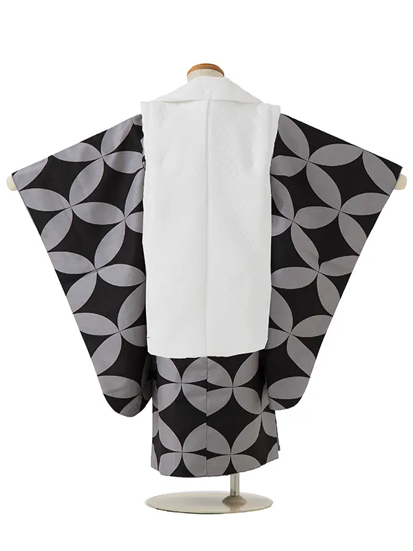 七五三レンタル(3歳男児被布)／白 格子×グレージュ七宝 Z745