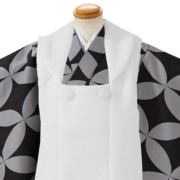七五三レンタル(3歳男児被布)／白 格子×グレージュ七宝 Z745
