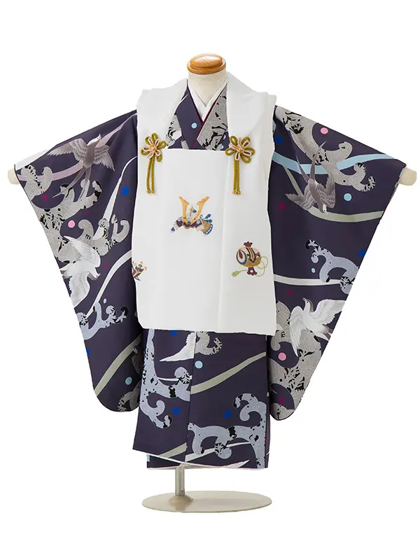 七五三レンタル(3歳男児被布)／白 兜×グレー燕 Z750