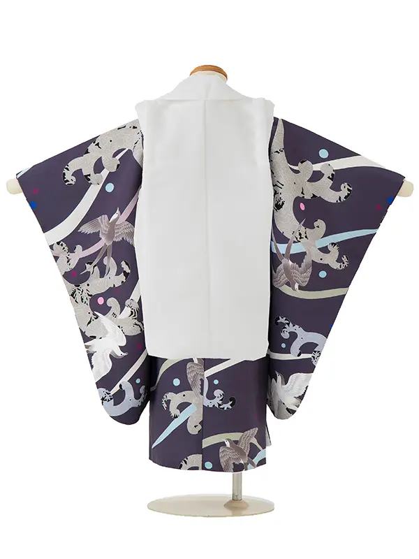 七五三レンタル(3歳男児被布)／白 兜×グレー燕 Z750