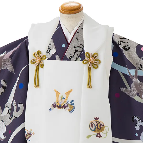 七五三レンタル(3歳男児被布)／白 兜×グレー燕 Z750