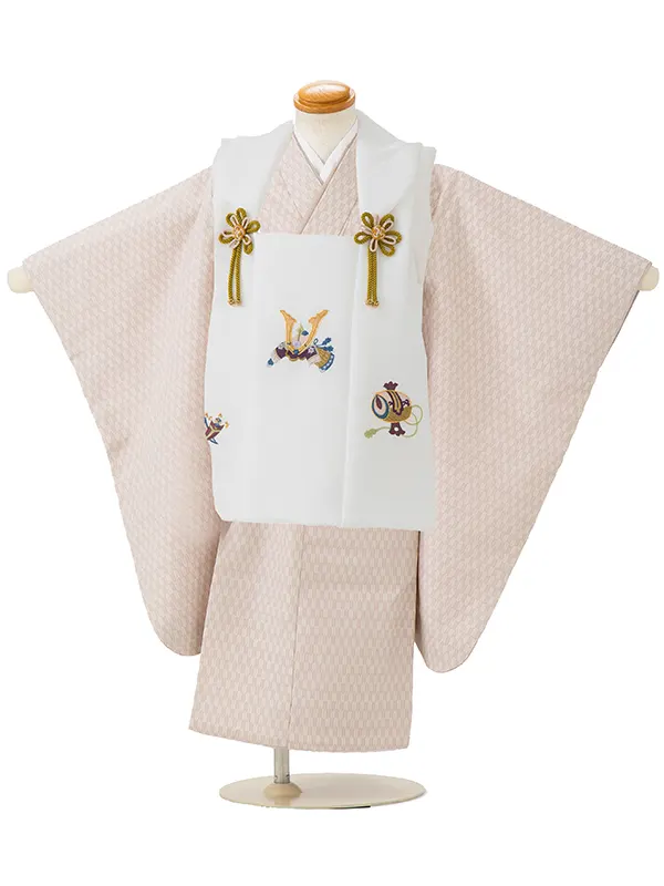 七五三レンタル(3歳男児被布)／白 兜×クリーム矢羽根 Z816_1