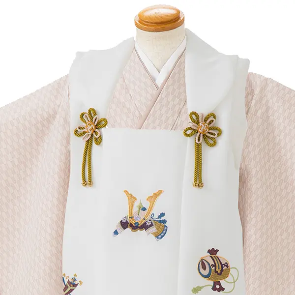 七五三レンタル(3歳男児被布)／白 兜×クリーム矢羽根 Z816_1