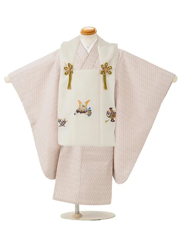 七五三レンタル(3歳男児被布)／ベージュ 兜×クリーム矢羽根 Z816_2