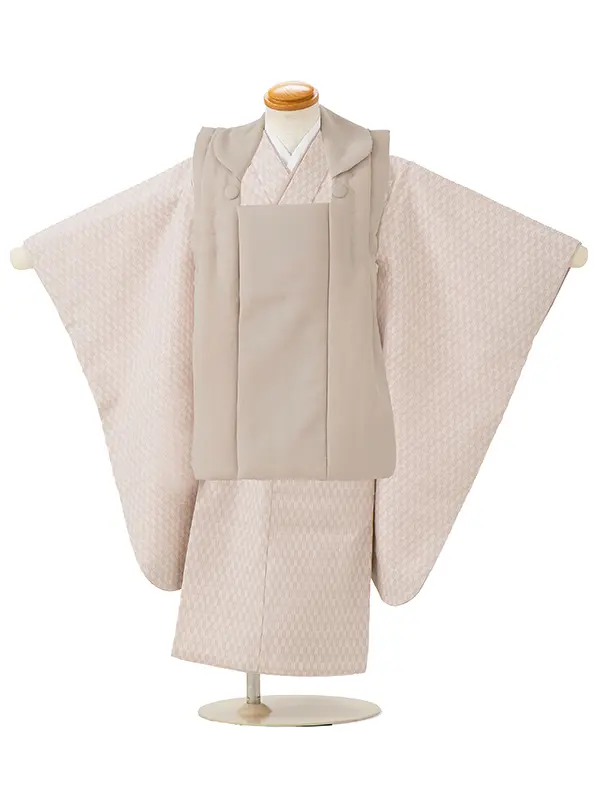 七五三レンタル(3歳男児被布)／ベージュ×クリーム矢羽根 Z816