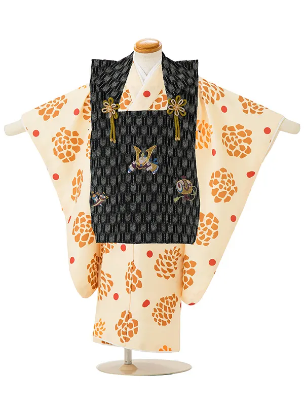 七五三レンタル(3歳男児被布)／黒矢羽 兜×クリーム菊 Z831_4