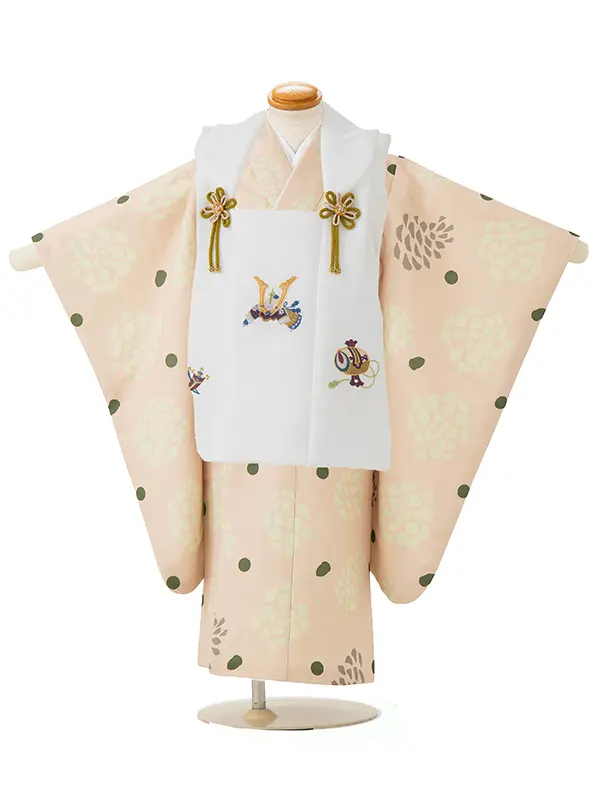 七五三レンタル(3歳男児被布)／白 兜×ベージュ菊 Z832