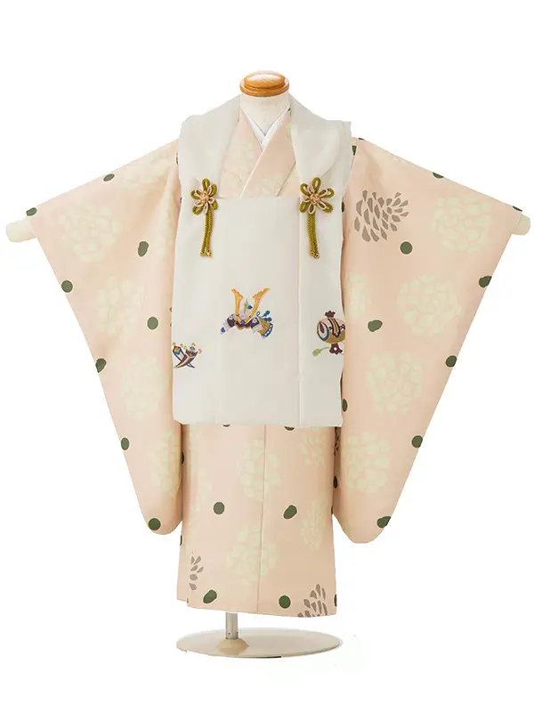 七五三レンタル(3歳男児被布)／ベージュ 兜×ベージュ菊 Z832