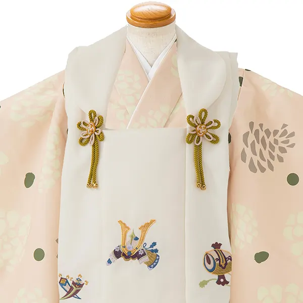 七五三レンタル(3歳男児被布)／ベージュ 兜×ベージュ菊 Z832