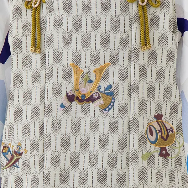 七五三レンタル(3歳男児被布)／白矢羽 兜×グレーモダン柄 Z834_3