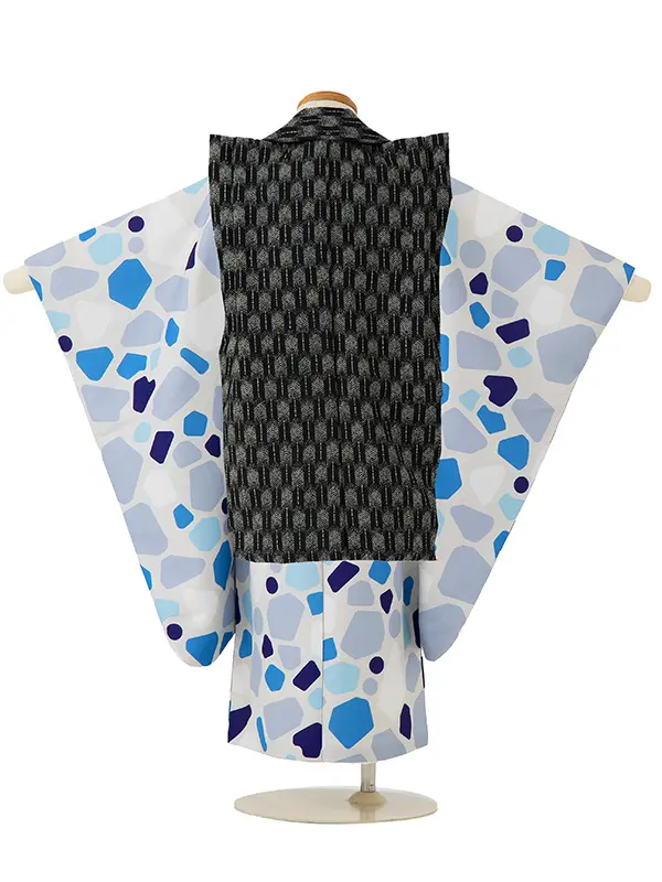 七五三レンタル(3歳男児被布)／黒矢羽 兜×グレーモダン柄 Z834