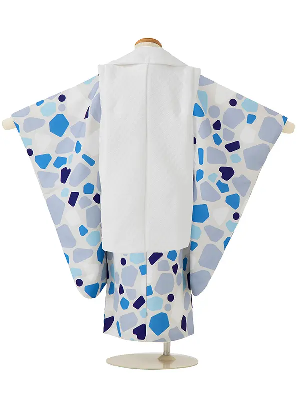 七五三レンタル(3歳男児被布)／白 格子×グレーモダン柄 Z834