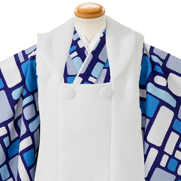 七五三レンタル(3歳男児被布)／白 格子×グレーモダン柄 Z835