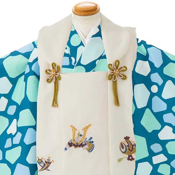 七五三レンタル(3歳男児被布)／ベージュ 兜×グレーモダン柄 Z836