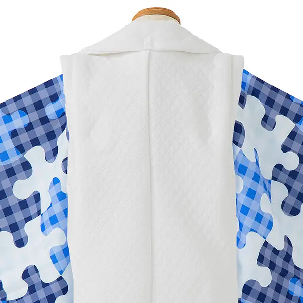 七五三レンタル(3歳男児被布)／白 格子×青パズル柄 Z837