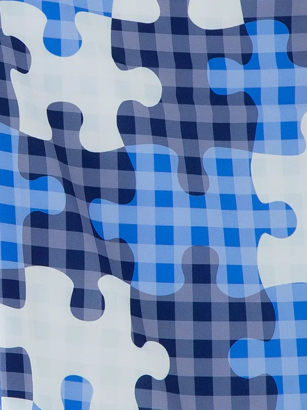 七五三レンタル(3歳男児被布)／白 格子×青パズル柄 Z837