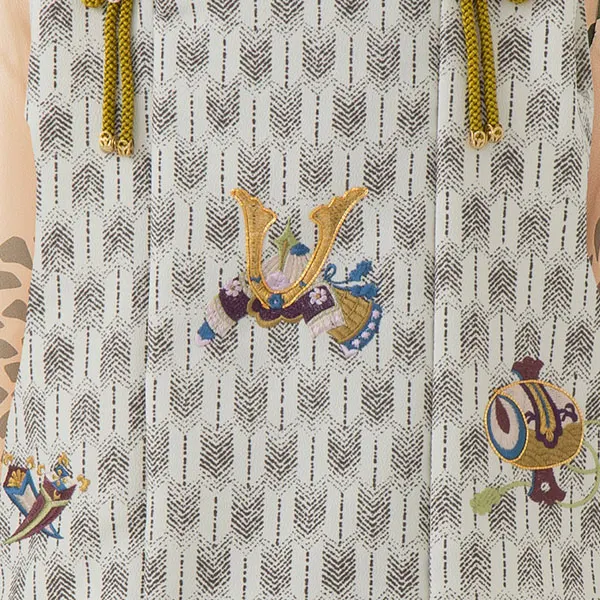 七五三レンタル(3歳男児被布)／白矢羽 兜×ベージュ菊 Z841_3