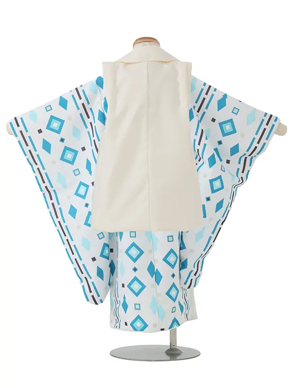 七五三レンタル(3歳男児被布)／ベージュ 兜×白モダン菱紋様 Z851