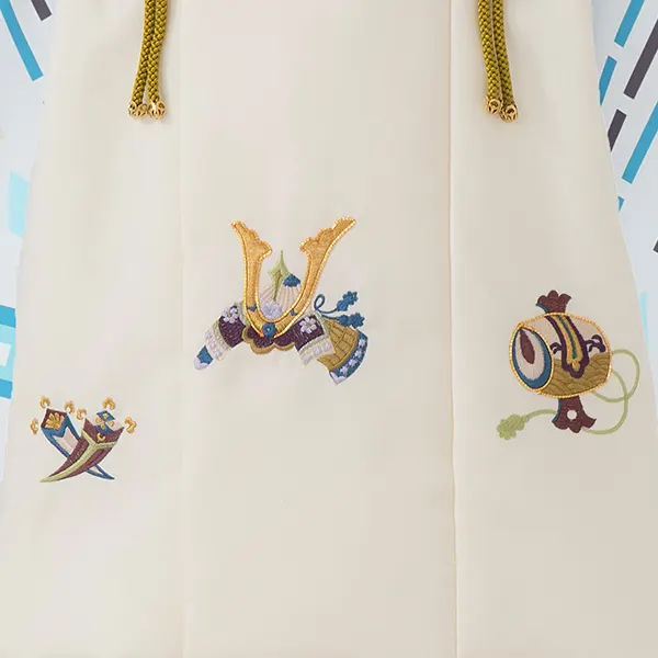 七五三レンタル(3歳男児被布)／ベージュ 兜×白モダン菱紋様 Z851