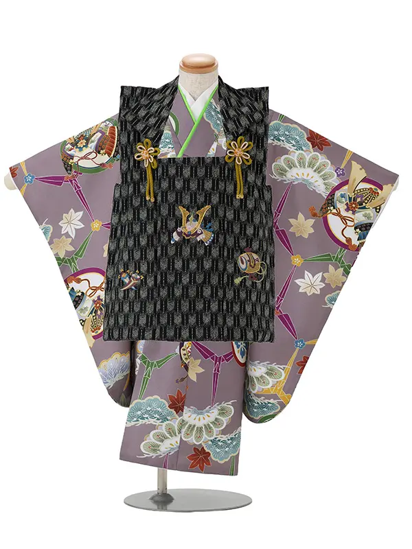 七五三レンタル(3歳男児被布)／黒矢羽 兜×紫兜松楓 Z856_4