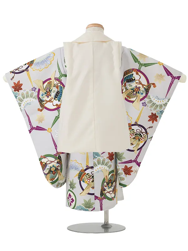 七五三レンタル(3歳男児被布)／ベージュ 兜×グレー兜松楓 Z859