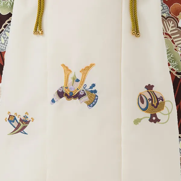 七五三レンタル(3歳男児被布)／ベージュ 兜×茶松竹梅矢羽 Z873