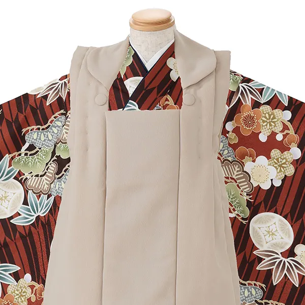七五三レンタル(3歳男児被布)／ベージュ×茶松竹梅矢羽 Z873