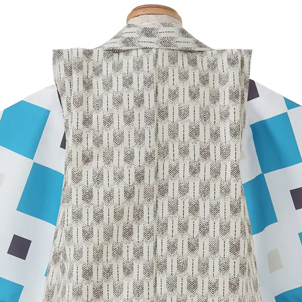 七五三レンタル(3歳男児被布)／白矢羽 兜×水色モダン柄 Z891