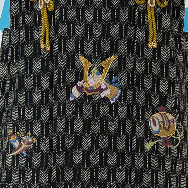 七五三レンタル(3歳男児被布)／黒矢羽 兜×水色モダン柄 Z891