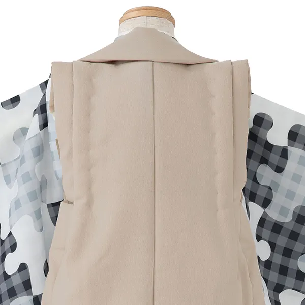 七五三レンタル(3歳男児被布)／ベージュ×グレーパズル柄 Z892