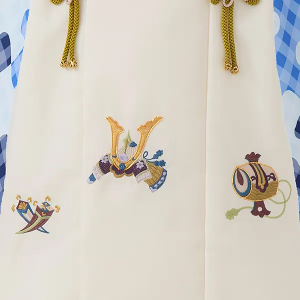 七五三レンタル(3歳男児被布)／ベージュ 兜×青パズル柄 Z894