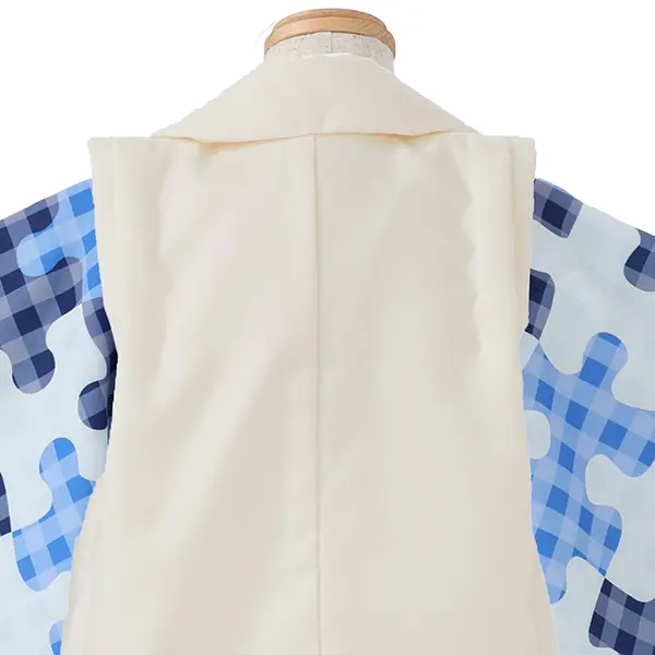 七五三レンタル(3歳男児被布)／ベージュ 兜×青パズル柄 Z894