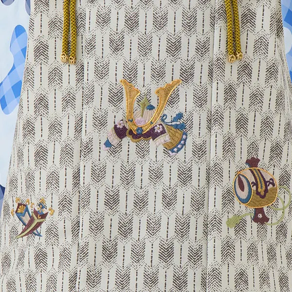 七五三レンタル(3歳男児被布)／白矢羽 兜×青パズル柄 Z894