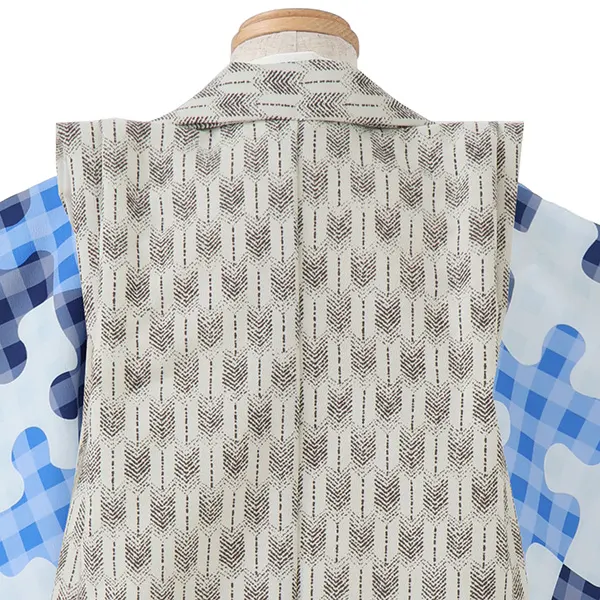 七五三レンタル(3歳男児被布)／白矢羽 兜×青パズル柄 Z894