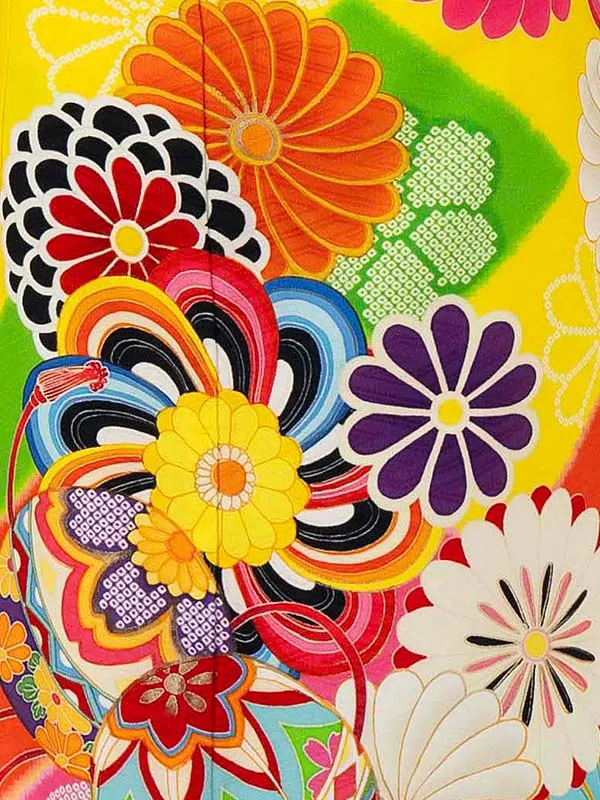 七五三レンタル(7歳女児結び帯) ／黄色×手まり菊 7002