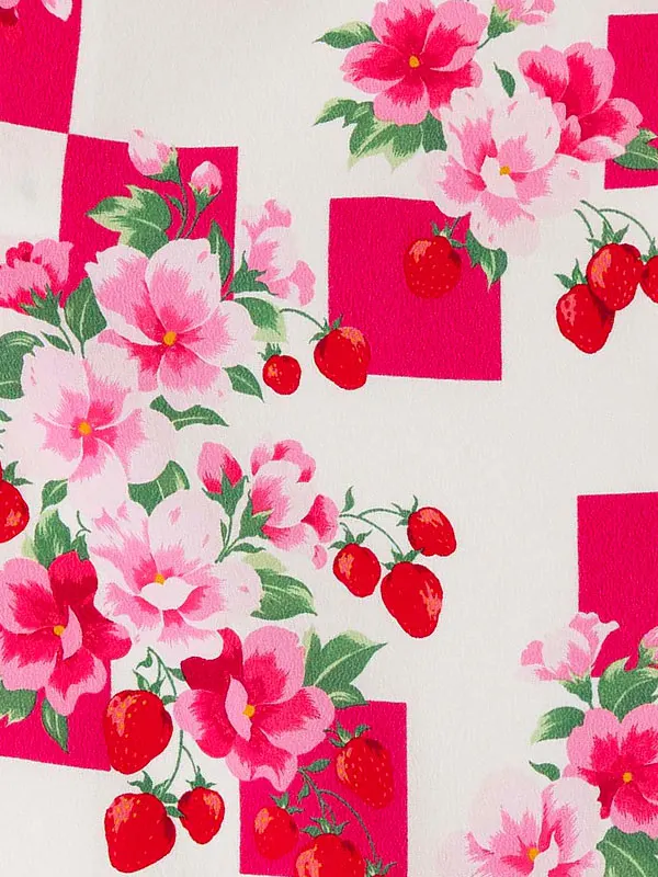 七五三レンタル(7歳女児結び帯) 松田聖子／白×赤桜苺 D701