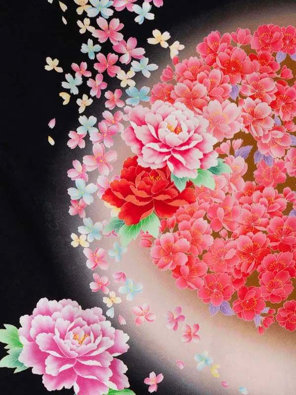 七五三レンタル(7歳女児結び帯) ／黒×牡丹桜 D722