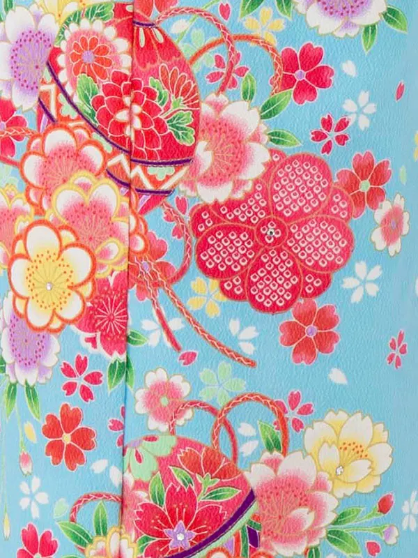 七五三レンタル(6歳7歳女児結び帯) ／水色×桜梅まり E718