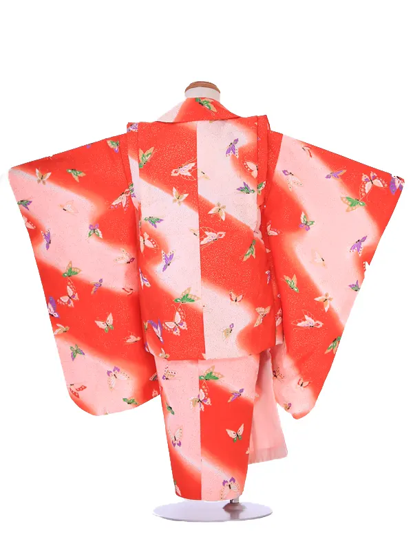 七五三レンタル(3歳女児被布) ／赤蝶×赤 F040