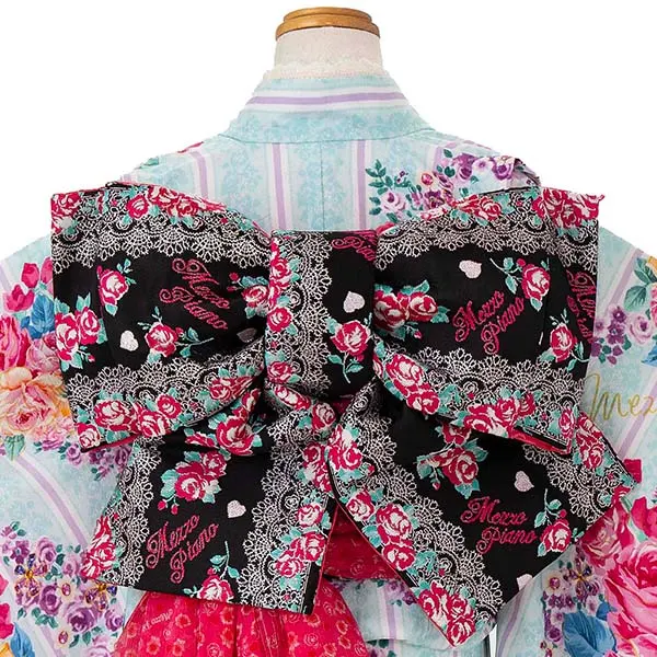 七五三レンタル(7歳女児結び帯) ﾒｿﾞﾋﾟｱﾉ／水色×ターコイズ薔薇 G008