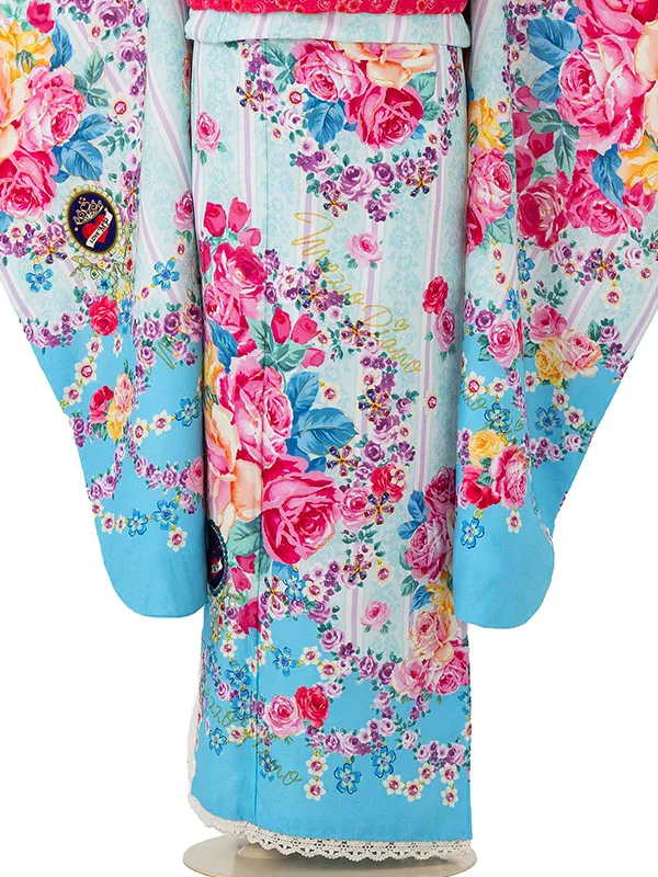 七五三レンタル(7歳女児結び帯) ﾒｿﾞﾋﾟｱﾉ／水色×ターコイズ薔薇 G008