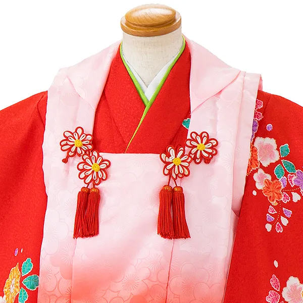 七五三レンタル(3歳女児被布) ピンク×赤 鈴 G395