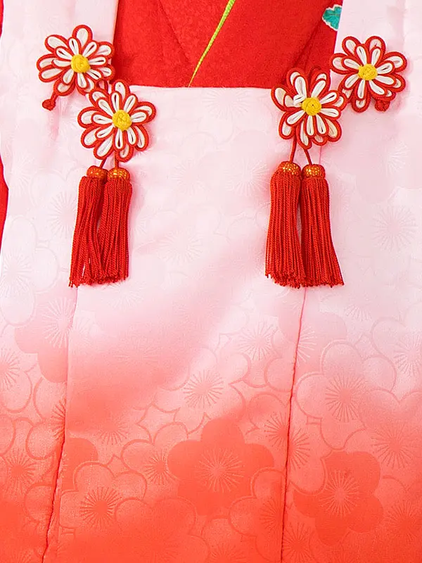 七五三レンタル(3歳女児被布) ピンク×赤 鈴 G395