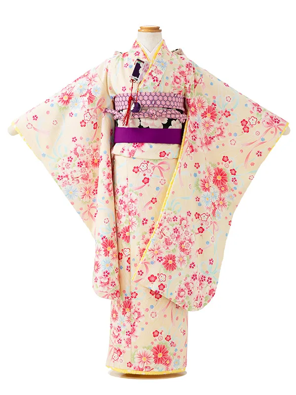 七五三レンタル(6歳7歳女児結び帯)pomponetteベージュ桜兎 G746