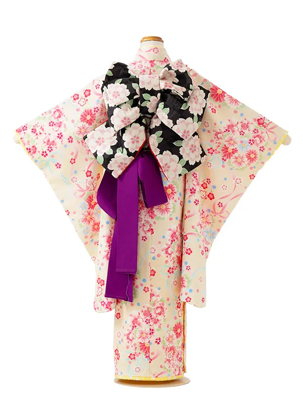 七五三レンタル(6歳7歳女児結び帯)pomponetteベージュ桜兎 G746