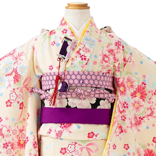 七五三レンタル(6歳7歳女児結び帯)pomponetteベージュ桜兎 G746