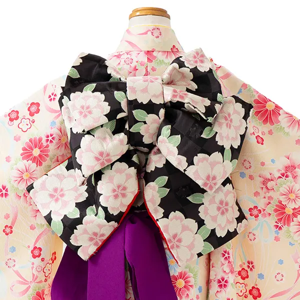 七五三レンタル(6歳7歳女児結び帯)pomponetteベージュ桜兎 G746