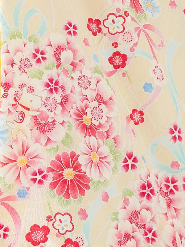 七五三レンタル(6歳7歳女児結び帯)pomponetteベージュ桜兎 G746