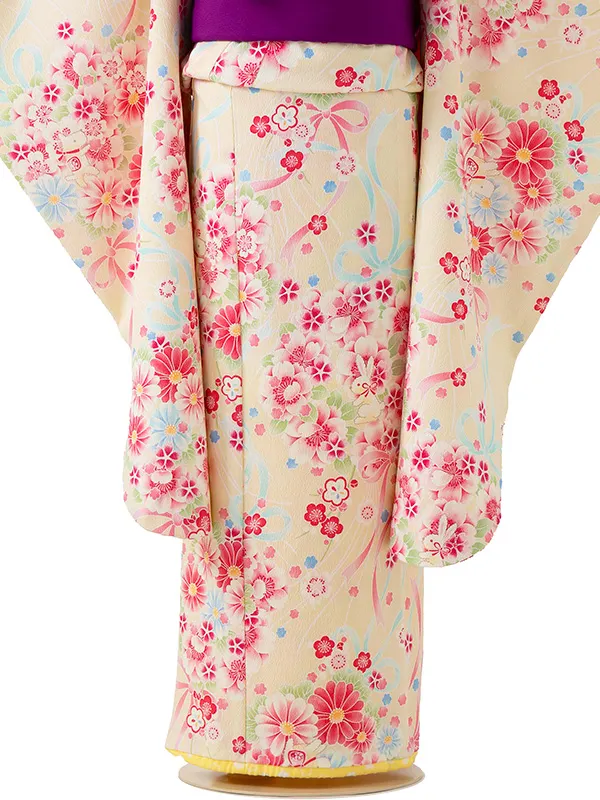 七五三レンタル(6歳7歳女児結び帯)pomponetteベージュ桜兎 G746