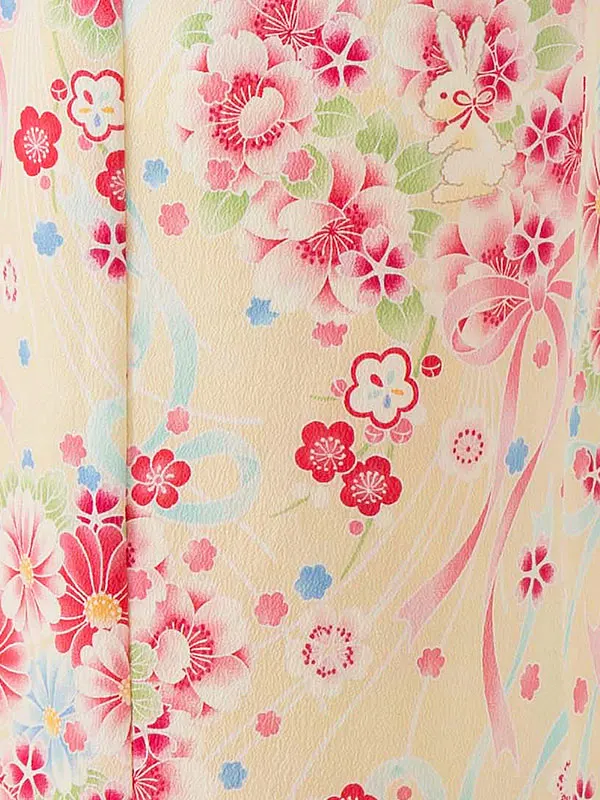 七五三レンタル(6歳7歳女児結び帯)pomponetteベージュ桜兎 G746